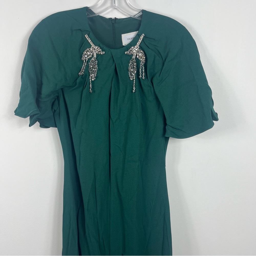 Erdem Tie-detailed Embellished Crepe Midi Dress Size 4 NWT Emerald Green - Picture 3 of 10